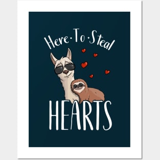 Here To Steal Hearts Sloth  Llama Lover Posters and Art